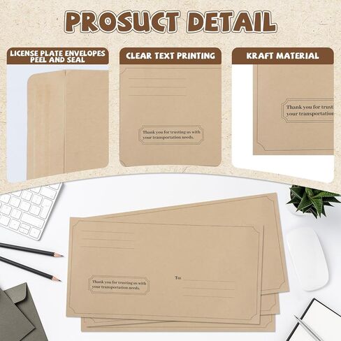 gisgfim 100 Pieces License Plate Envelopes with Self Seal Bulk 13 x 6-1/2 inch Brown Kraft Legal Size Pre-Printed Peel and Seal Mailing Envelopes for License Plate Business Documents in Kuwait