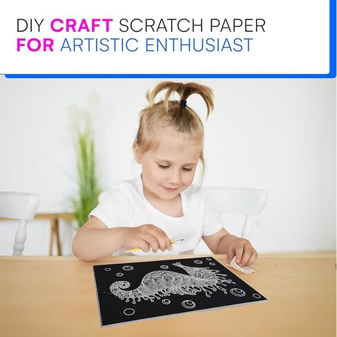 Neliblu Scratch Art Kit - 8.3x11.7-Inch Seahorse Scratch Pad - 10-Piece Educational Toy Scratchable Paper for Kids - Durable Scratch-Off Notebook Promoting Imagination and Artistic Creativity in Saudi Arabia