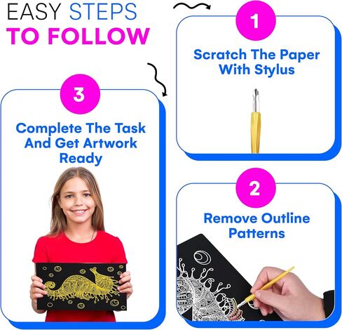 Neliblu Scratch Art Kit - 8.3x11.7-Inch Seahorse Scratch Pad - 10-Piece Educational Toy Scratchable Paper for Kids - Durable Scratch-Off Notebook Promoting Imagination and Artistic Creativity in Saudi Arabia