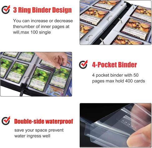 400 Pockets Trading Card Binder for One Piece Cards,Portable Waterproof Card Storage Bag with Removable Sleeves for Anime, Game and TCG Cards in Saudi Arabia