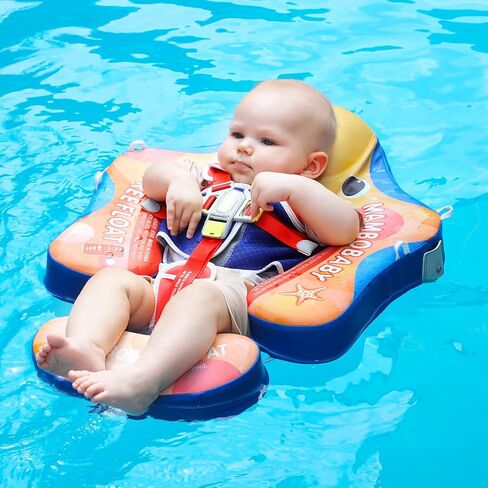 Mambobaby Baby Pool Float with Canopy, Non-Inflatable Infant Baby Swim Float Trainer with Safe Seat & Tail Support for Toddler, Mambo Baby Float Solid UPF 50+ Sun Protection in Saudi Arabia