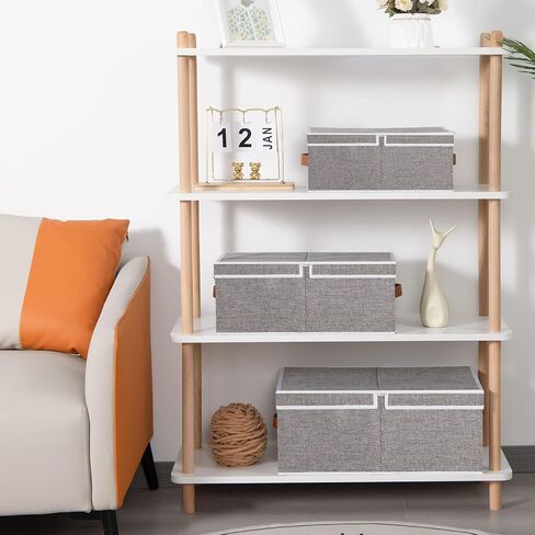 Storage Boxes with Lids, Foldable Blanket Basket, Linen Closet 0rganizers with Double Handles, Collapsible Cubes for Organizing, Grey, 3-Pack, 13 x 9.1 x 5.5 inch in Kuwait