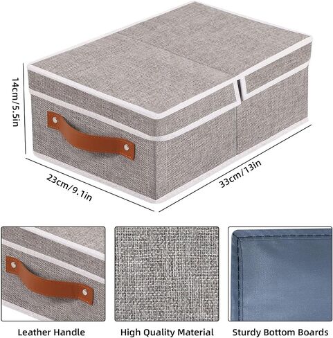Storage Boxes with Lids, Foldable Blanket Basket, Linen Closet 0rganizers with Double Handles, Collapsible Cubes for Organizing, Grey, 3-Pack, 13 x 9.1 x 5.5 inch in Kuwait