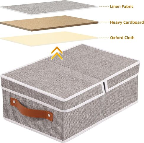 Storage Boxes with Lids, Foldable Blanket Basket, Linen Closet 0rganizers with Double Handles, Collapsible Cubes for Organizing, Grey, 3-Pack, 13 x 9.1 x 5.5 inch in Kuwait