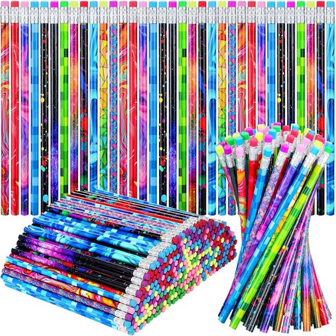 Chinco 25 Pcs Wooden Pencil with Eraser Assortment Colorful Pencils for Kids Writing Fun Assorted Novelty Kids Fun School Supplies for Classroom, Student Reward, Party Favor in Kuwait