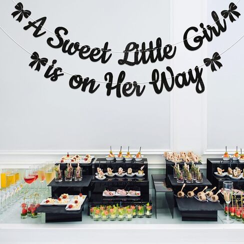 A Sweet Little Girl is on Her Way Banner - Pink Bow Baby Shower Decorations, Coquette Baby Shower Bunting Banner, Sweet Baby Girl Baby Shower Decorations Rose Gold Glitter in Saudi Arabia