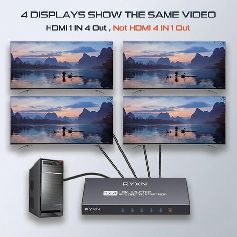 موزع HDMI 2.0 1 في 2 خارج 4K 60 هرتز، يدعم تجاوز HDCP، Dolby Atmos، YUV 4:4:4، HDCP 2.3، EDID، LPCM 7.1، متوافق مع PS5/4/3، Xbox، Roku، Apple TV، Fire Stick، Blu -مشغل الأشعة، بطاقة الالتقاط in Kuwait