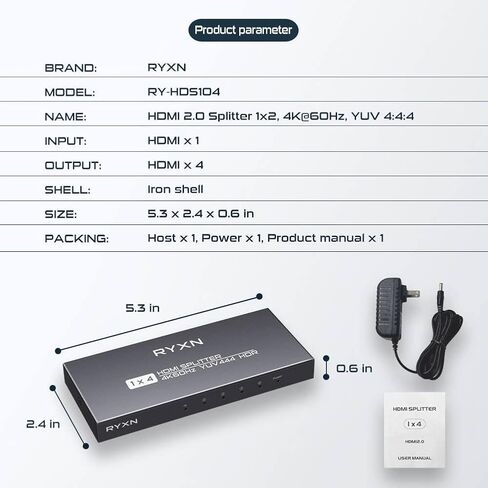 موزع HDMI 2.0 1 في 2 خارج 4K 60 هرتز، يدعم تجاوز HDCP، Dolby Atmos، YUV 4:4:4، HDCP 2.3، EDID، LPCM 7.1، متوافق مع PS5/4/3، Xbox، Roku، Apple TV، Fire Stick، Blu -مشغل الأشعة، بطاقة الالتقاط in Kuwait