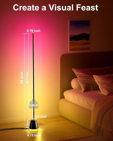 Keepsmile Smart RGB LED Corner Floor Lamp,172 LEDs Bright Standing Lamps for Living Room with APP and Remote,Modern Floor Lamp with Music Sync and 16 Million Colors, Ambient Lighting for Bedroom in Saudi Arabia