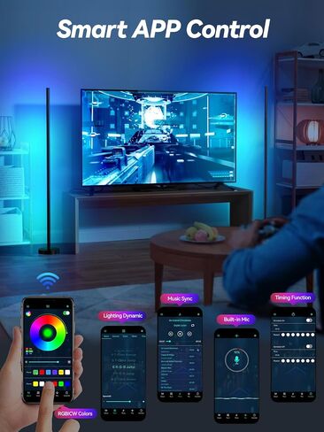 مصباح أرضية الزاوية ، مصباح زاوية LED مع التطبيق والتحكم عن بعد ، RGBICW 16 مليون ألوان DIY و 68+ مشهد ، مزامنة الموسيقى ، تغيير اللون الأذكياء الأذكياء لغرف المعيشة وغرف النوم وغرف الألعاب in Kuwait