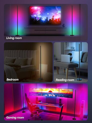 مصباح أرضية الزاوية ، مصباح زاوية LED مع التطبيق والتحكم عن بعد ، RGBICW 16 مليون ألوان DIY و 68+ مشهد ، مزامنة الموسيقى ، تغيير اللون الأذكياء الأذكياء لغرف المعيشة وغرف النوم وغرف الألعاب in Kuwait