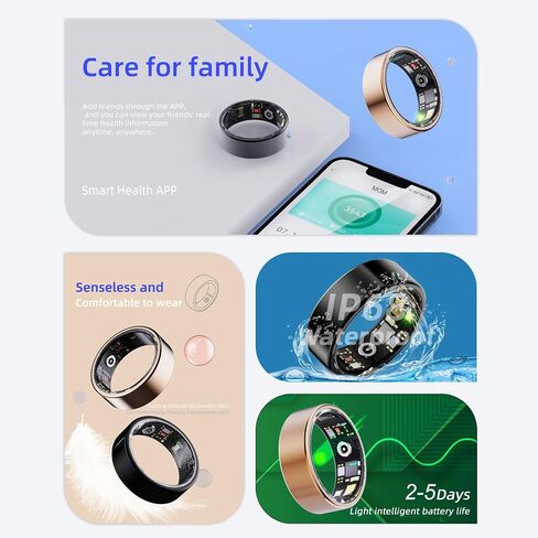 Smart Ring Health Tracker,Anillo Inteligente para Hombre,Health Rings for Women & Men,Long Lasting Batteries Sleep Ring (Black, 10) in Saudi Arabia