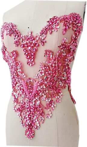 Handmade Rhinestones lace Applique handsewing Beads Sequins Trimming Patches for Dress Clothing Accessories More Colour (Red) in Saudi Arabia