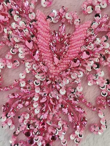 Handmade Rhinestones lace Applique handsewing Beads Sequins Trimming Patches for Dress Clothing Accessories More Colour (Red) in Saudi Arabia