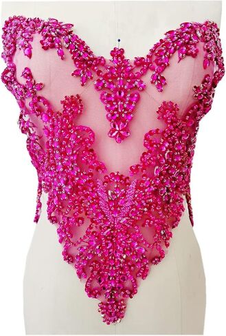Handmade Rhinestones lace Applique handsewing Beads Sequins Trimming Patches for Dress Clothing Accessories More Colour (Red) in Saudi Arabia