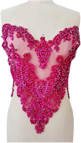 Handmade Rhinestones lace Applique handsewing Beads Sequins Trimming Patches for Dress Clothing Accessories More Colour (Red) in Saudi Arabia