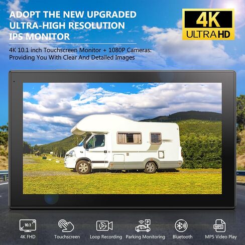 4K RV Backup Camera System 10.36" Quad Split Touchscreen Monitor 4 1080P HD Rear View Cameras DVR Recording Bluetooth Music USB Video Play IP69 Waterproof Night Vision for Trailer RV Truck etc in Saudi Arabia