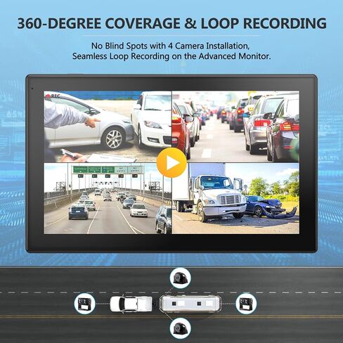 4K RV Backup Camera System 10.36" Quad Split Touchscreen Monitor 4 1080P HD Rear View Cameras DVR Recording Bluetooth Music USB Video Play IP69 Waterproof Night Vision for Trailer RV Truck etc in Saudi Arabia