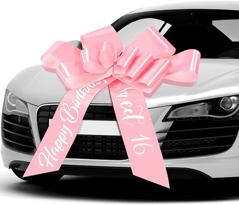 Happy Birthday Car Bow Sweet 16 Big Car Pull Bow 30 Inch Giant Car Gift Wrapping Bow for Birthday Party Car Decorations(Rose Red) in Kuwait