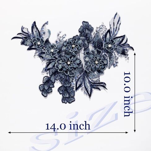 3D Embroidered Flower Fabric Beaded Rhinestones Pearl Lace Applique, DIY Patches Accessory for Wedding Dresses，Neckline Bodice Pants(Navy Blue) in Saudi Arabia
