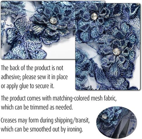 3D Embroidered Flower Fabric Beaded Rhinestones Pearl Lace Applique, DIY Patches Accessory for Wedding Dresses，Neckline Bodice Pants(Navy Blue) in Saudi Arabia
