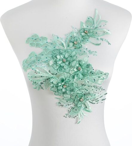 3D Embroidered Flower Fabric Beaded Rhinestones Pearl Lace Applique, DIY Patches Accessory for Wedding Dresses，Neckline Bodice Pants(Navy Blue) in Saudi Arabia