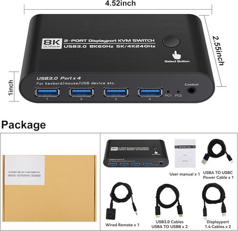 Kvm Switches HDMI 2 Monitors 2 Computers edid Extended Display 4k 144hz HDMI 2.1 Kvm edid hotkey Switching kvm Switch hdmi Dual Monitor 2 Computer EDID Dual hdmi kvm 1440p 120hz 144hz in Saudi Arabia
