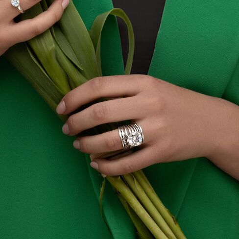 JEAN RACHEL JEWELRY 925 Sterling Silver Ring with 12mm Cushion Shaped Cubic Zirconia Vintage Design - Hypoallergenic, Lead & Nickel Free - Artisan Handcrafted Statement Rings for Women in Kuwait