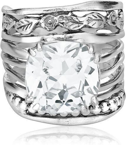 JEAN RACHEL JEWELRY 925 Sterling Silver Ring with 12mm Cushion Shaped Cubic Zirconia Vintage Design - Hypoallergenic, Lead & Nickel Free - Artisan Handcrafted Statement Rings for Women in Kuwait