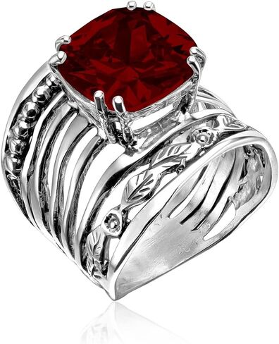 JEAN RACHEL JEWELRY 925 Sterling Silver Ring with 12mm Cushion Shaped Cubic Zirconia Vintage Design - Hypoallergenic, Lead & Nickel Free - Artisan Handcrafted Statement Rings for Women in Kuwait
