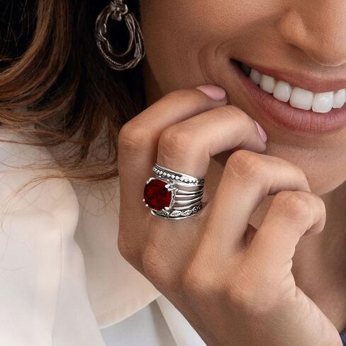 JEAN RACHEL JEWELRY 925 Sterling Silver Ring with 12mm Cushion Shaped Cubic Zirconia Vintage Design - Hypoallergenic, Lead & Nickel Free - Artisan Handcrafted Statement Rings for Women in Kuwait
