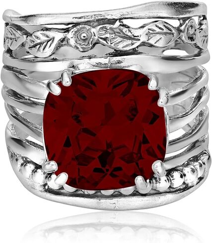 JEAN RACHEL JEWELRY 925 Sterling Silver Ring with 12mm Cushion Shaped Cubic Zirconia Vintage Design - Hypoallergenic, Lead & Nickel Free - Artisan Handcrafted Statement Rings for Women in Kuwait