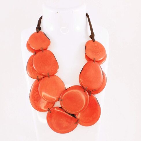 Blue and Green Chunky Necklace and Earring Set made of Tagua, Double Strand Beaded Natural Jewelry for Women in Saudi Arabia