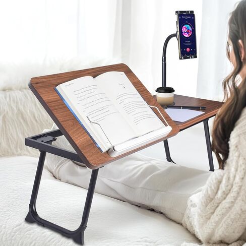 مكتب كمبيوتر محمول في السرير، طاولة مكتب من الخيزران قابلة للتعديل مع حامل كمبيوتر لوحي معقوفة للكمبيوتر المحمول والكمبيوتر اللوحي والهاتف وقراءة الكتب in Kuwait