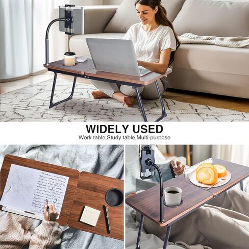 مكتب كمبيوتر محمول في السرير، طاولة مكتب من الخيزران قابلة للتعديل مع حامل كمبيوتر لوحي معقوفة للكمبيوتر المحمول والكمبيوتر اللوحي والهاتف وقراءة الكتب in Kuwait