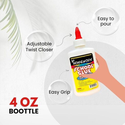AUKSales Washable White Liquid Glue, 4oz (12 Count), Non-Toxic, Quick-Dry, Ideal for Slime, Arts & Crafts, School Supplies in Saudi Arabia