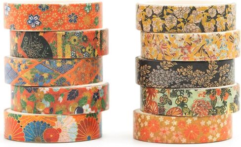 12 Rolls Ukiyo-e Style Washi Tape Set Japanese Kyoto Arts Adhesive Tapes Skinny Decorative Masking Tape Sets for Craft, Kids, Scrapbook, DIY, Gift Wrapping (Golden Seasons) in Kuwait