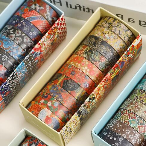 12 Rolls Ukiyo-e Style Washi Tape Set Japanese Kyoto Arts Adhesive Tapes Skinny Decorative Masking Tape Sets for Craft, Kids, Scrapbook, DIY, Gift Wrapping (Golden Seasons) in Kuwait