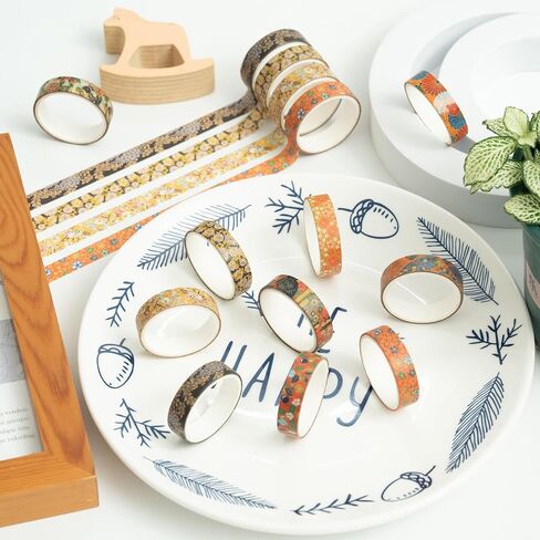 12 Rolls Ukiyo-e Style Washi Tape Set Japanese Kyoto Arts Adhesive Tapes Skinny Decorative Masking Tape Sets for Craft, Kids, Scrapbook, DIY, Gift Wrapping (Golden Seasons) in Kuwait