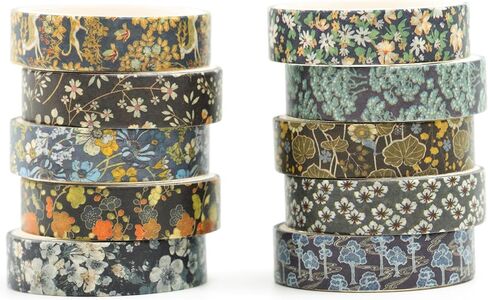 12 Rolls Ukiyo-e Style Washi Tape Set Japanese Kyoto Arts Adhesive Tapes Skinny Decorative Masking Tape Sets for Craft, Kids, Scrapbook, DIY, Gift Wrapping (Golden Seasons) in Saudi Arabia