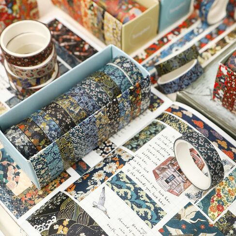 12 Rolls Ukiyo-e Style Washi Tape Set Japanese Kyoto Arts Adhesive Tapes Skinny Decorative Masking Tape Sets for Craft, Kids, Scrapbook, DIY, Gift Wrapping (Golden Seasons) in Saudi Arabia
