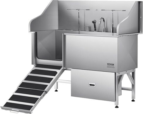 محطة غسل الكلاب الفولاذ المقاوم للصدأ فيفور ، احترافية من الفولاذ المقاوم للصدأ 50 بوصة الحوض الأليفة مع منحدر ، صنبور ورأس دش وحوض استحمام الكلاب للحيوانات الأليفة الكبيرة والمتوسطة والصغيرة (الباب الأيمن) in Kuwait