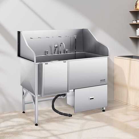 محطة غسل الكلاب الفولاذ المقاوم للصدأ فيفور ، احترافية من الفولاذ المقاوم للصدأ 50 بوصة الحوض الأليفة مع منحدر ، صنبور ورأس دش وحوض استحمام الكلاب للحيوانات الأليفة الكبيرة والمتوسطة والصغيرة (الباب الأيمن) in Kuwait