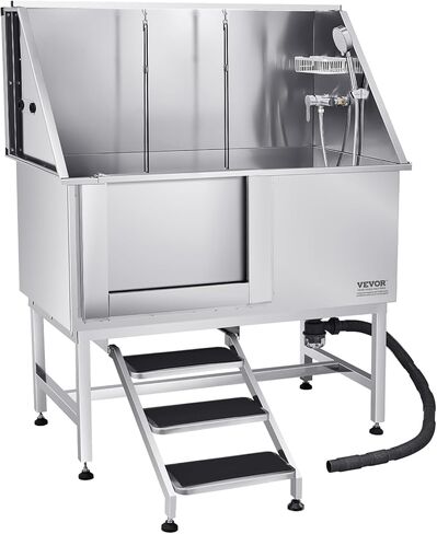 VEVOR Stainless Steel Dog Washing Station, Professional 50 inch Pet Grooming Tub w/Stairs, PE Water Filter Board, Faucet & Showerhead & Soap Holder Bathtub for Large & Medium & Small Pets (Left Door) in Kuwait