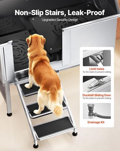 VEVOR Stainless Steel Dog Washing Station, Professional 50 inch Pet Grooming Tub w/Stairs, PE Water Filter Board, Faucet & Showerhead & Soap Holder Bathtub for Large & Medium & Small Pets (Left Door) in Kuwait
