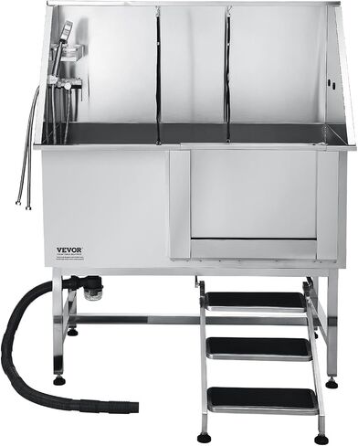 VEVOR Stainless Steel Dog Washing Station, Professional 50 inch Pet Grooming Tub w/Stairs, PE Water Filter Board, Faucet & Showerhead & Soap Holder Bathtub for Large & Medium & Small Pets (Left Door) in Kuwait