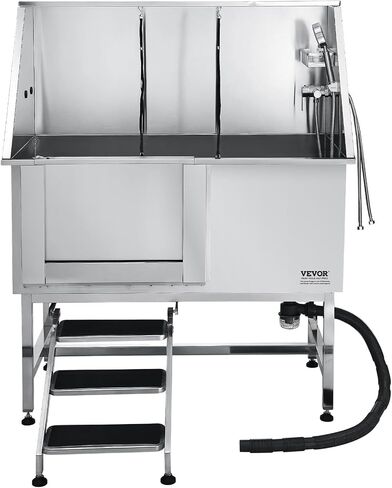 VEVOR Stainless Steel Dog Washing Station, Professional 50 inch Pet Grooming Tub w/Stairs, PE Water Filter Board, Faucet & Showerhead & Soap Holder Bathtub for Large & Medium & Small Pets (Left Door) in Kuwait