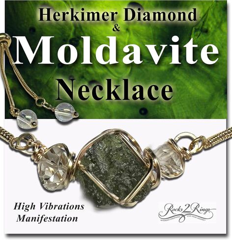 Genuine Moldavite Necklace with Herkimer Diamond Crystals - Certified Moldavite Crystal Pendant | High Vibration Energy Self-Healing Transformation Moldavite Stone | Moldavite Jewelry for Women S62a in Saudi Arabia