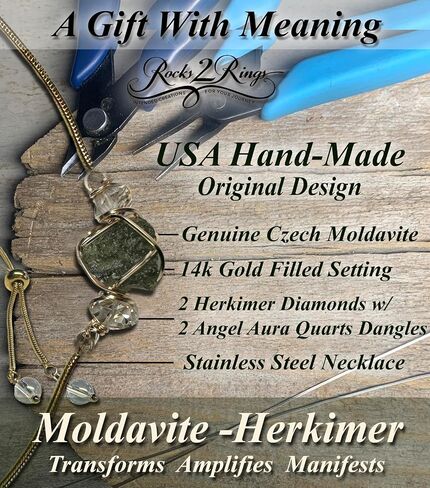 Genuine Moldavite Necklace with Herkimer Diamond Crystals - Certified Moldavite Crystal Pendant | High Vibration Energy Self-Healing Transformation Moldavite Stone | Moldavite Jewelry for Women S62a in Saudi Arabia