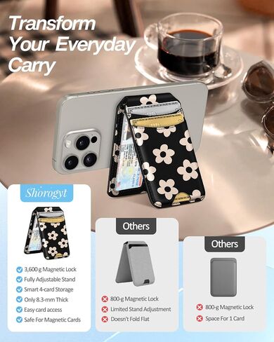 Shorogyt متوافق مع محفظة Magsafe لحامل البطاقات المغناطيسي القابل للطي للنساء - محفظة هاتف لطيفة لسلسلة iPhone 16/15/14/13/12، حامل RFID من الجلد المطبوع يناسب 4 بطاقات، أسود Mogu in Kuwait